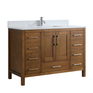 Meuble-lavabo autoportant en noyer de 48 po avec comptoir en marbre reconstitué de Calacatta