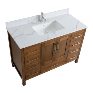 Meuble-lavabo autoportant en noyer de 48 po avec comptoir en marbre reconstitué de Calacatta