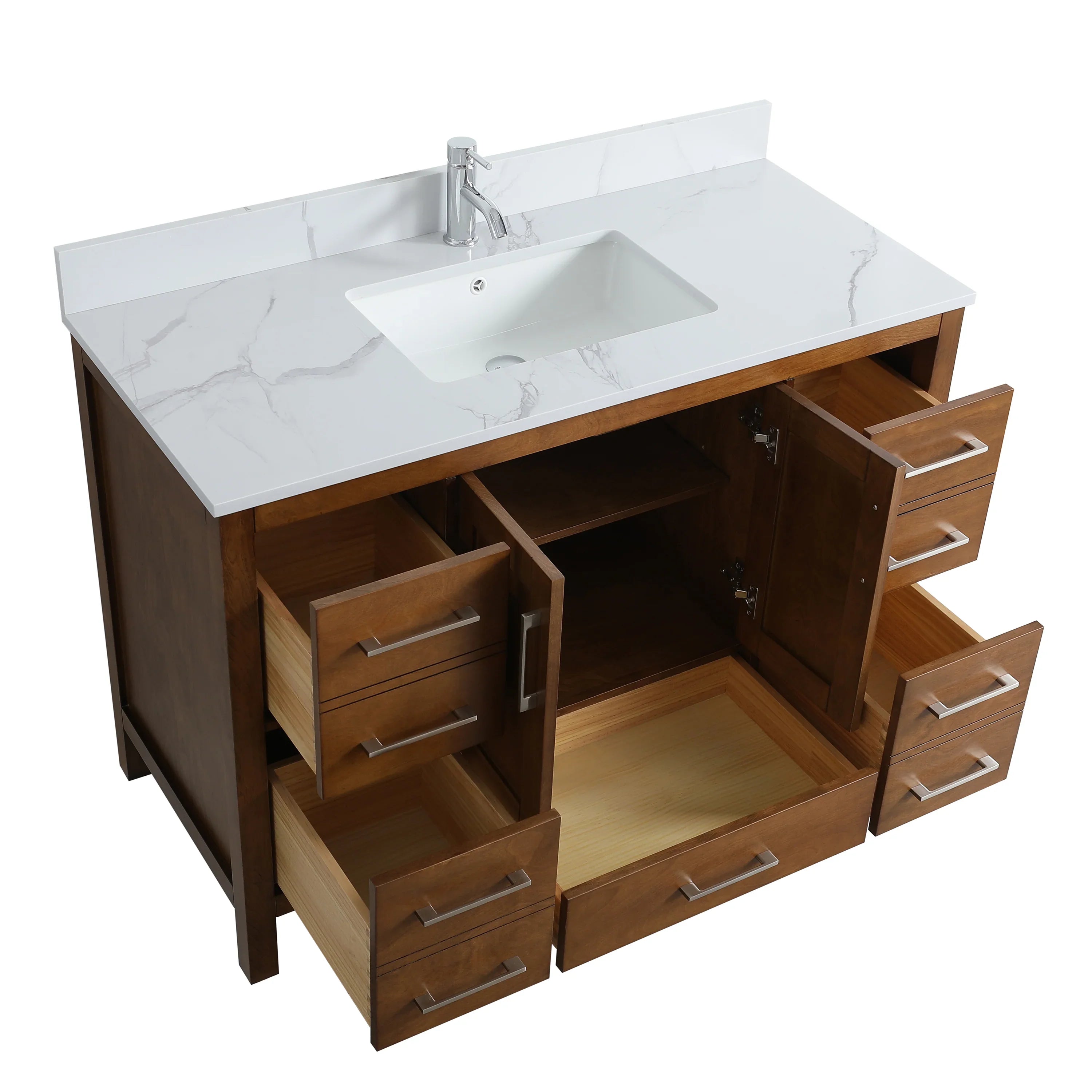 48" Walnut Freestanding Bathroom Vanity with Engineered Calcutta Marble Countertop