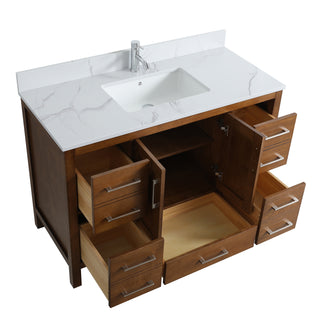 Meuble-lavabo autoportant en noyer de 48 po avec comptoir en marbre reconstitué de Calacatta