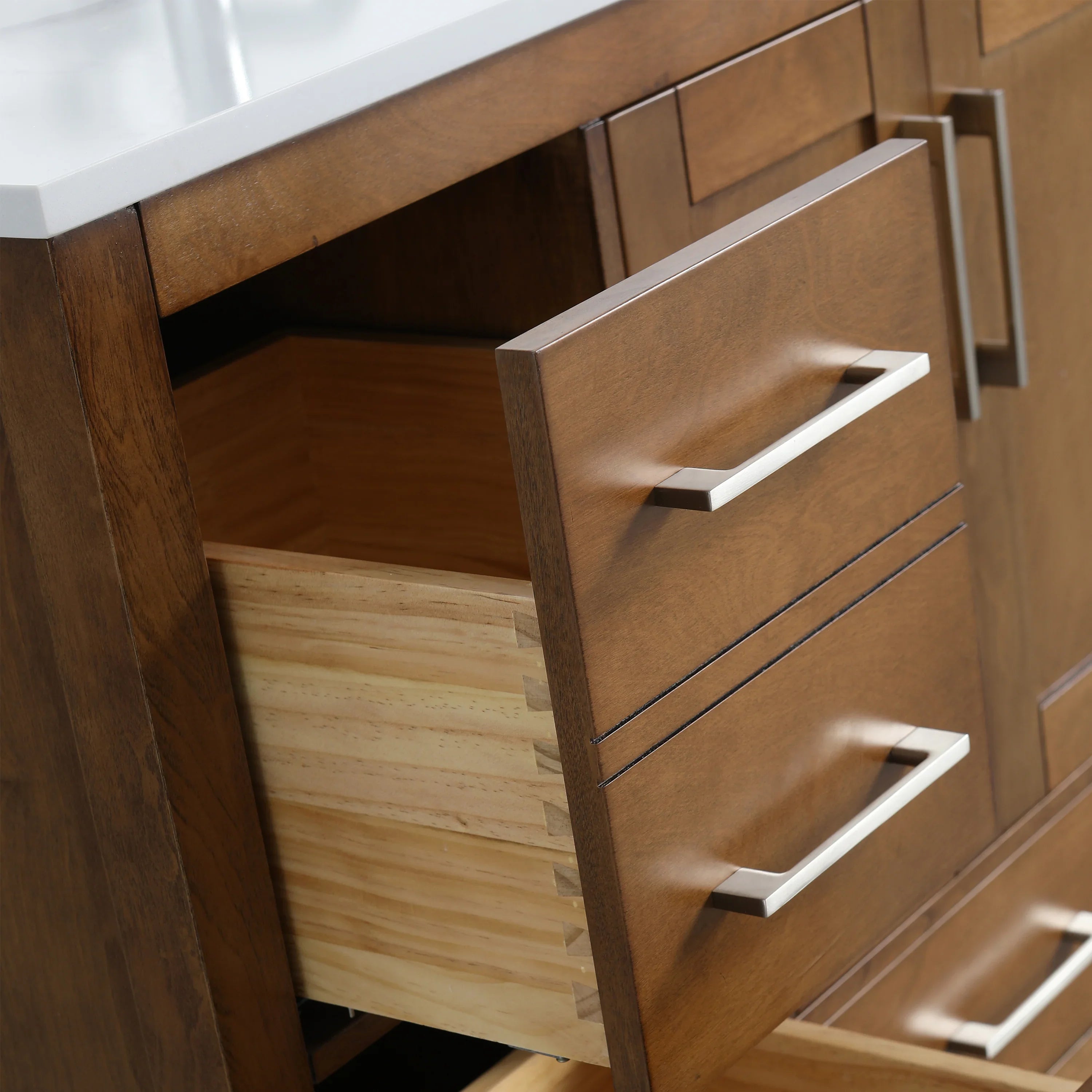 48" Walnut Freestanding Bathroom Vanity with Engineered Calcutta Marble Countertop