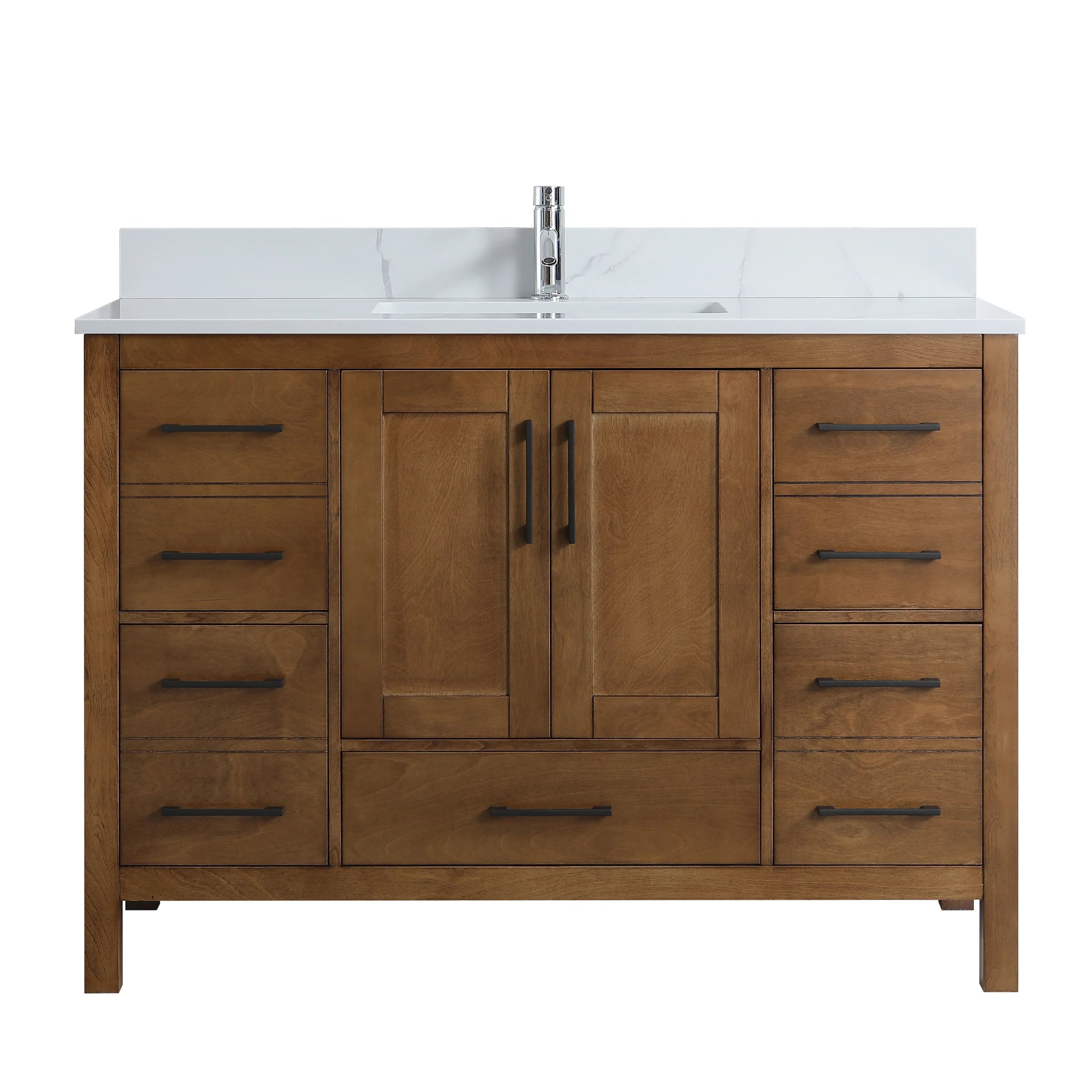 48" Walnut Freestanding Bathroom Vanity with Engineered Calcutta Marble Countertop