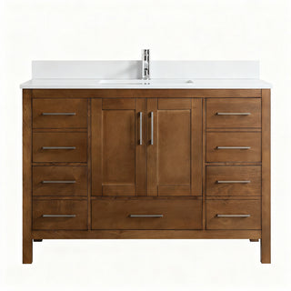 48" Walnut Freestanding Bathroom Vanity with Engineered White Marble Countertop
