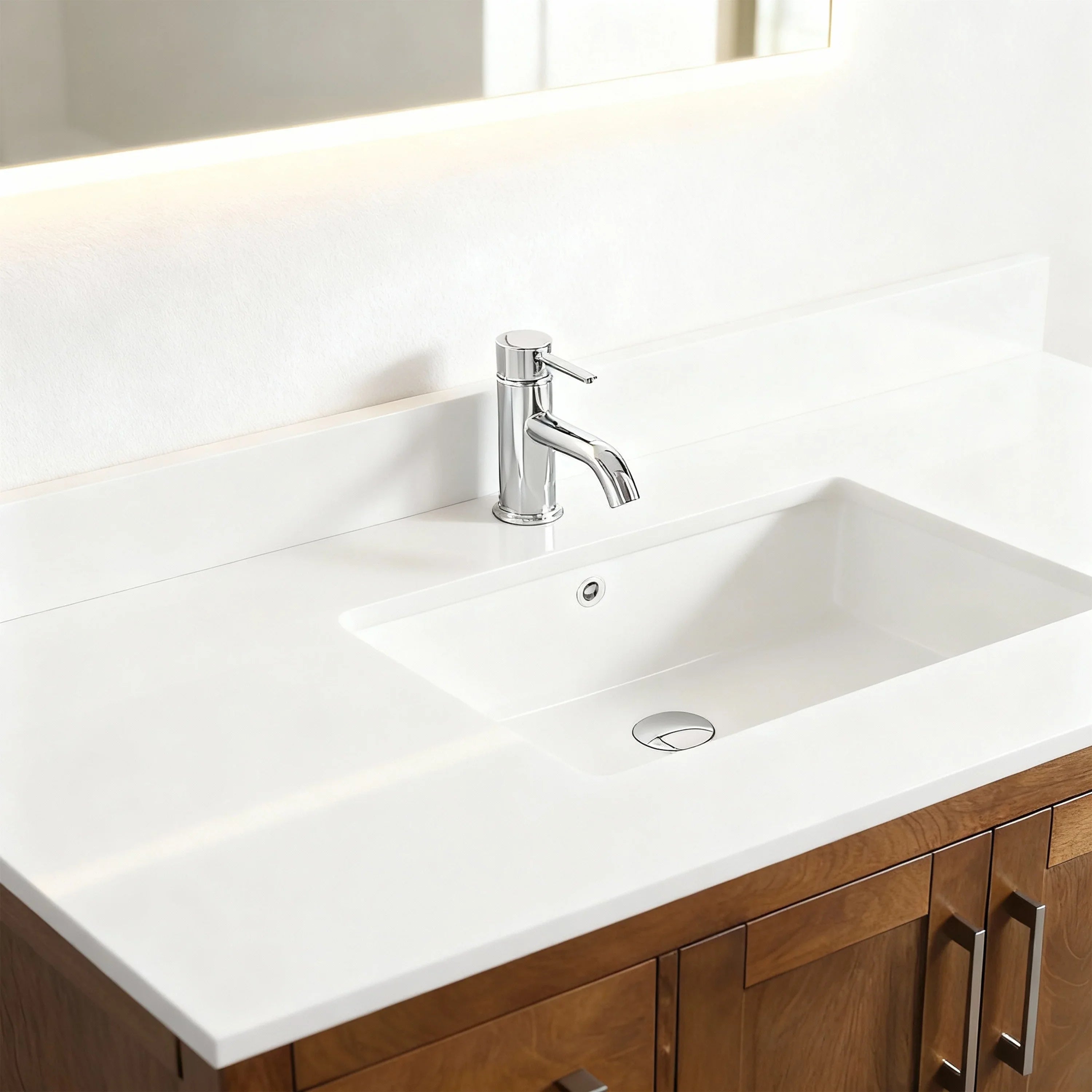 48" Walnut Freestanding Bathroom Vanity with Engineered White Marble Countertop