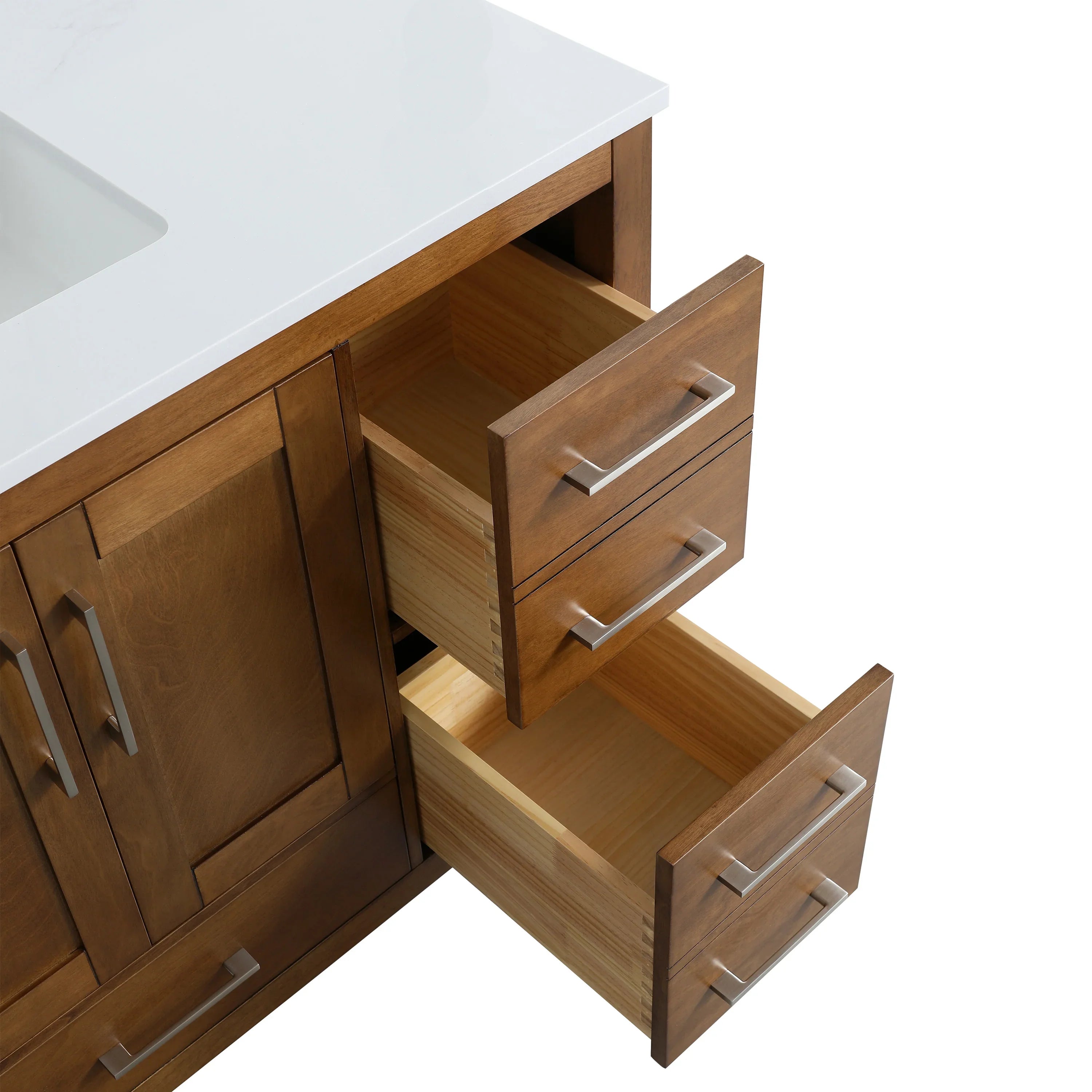 48" Walnut Freestanding Bathroom Vanity with Engineered White Marble Countertop