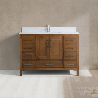 48" Walnut Freestanding Bathroom Vanity with Engineered White Marble Countertop
