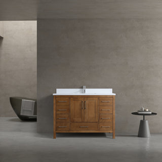 48" Walnut Freestanding Bathroom Vanity with Engineered White Marble Countertop