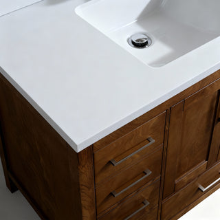 48" Walnut Freestanding Bathroom Vanity with Engineered White Marble Countertop