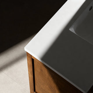 48" Walnut Freestanding Bathroom Vanity with Engineered White Marble Countertop