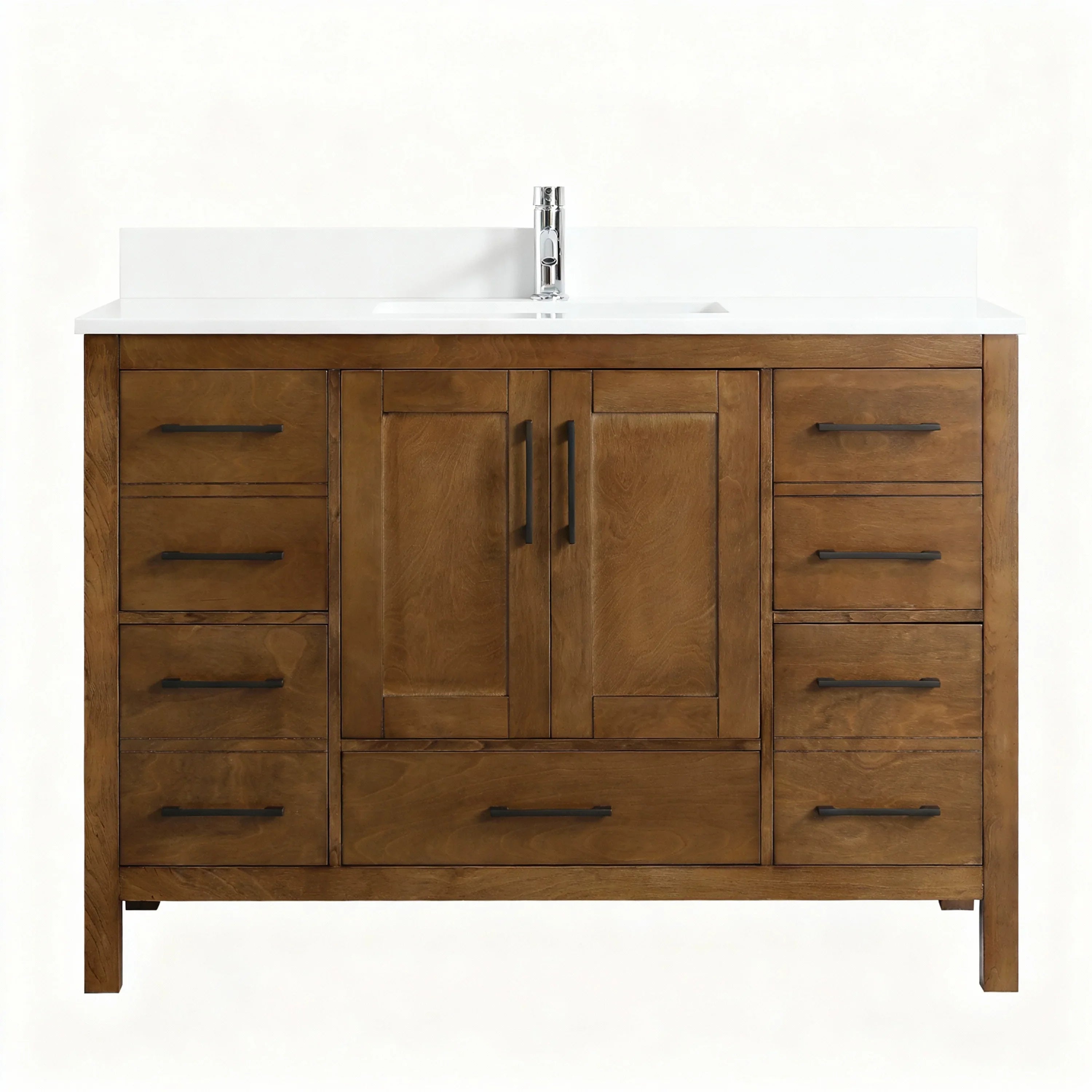 48" Walnut Freestanding Bathroom Vanity with Engineered White Marble Countertop