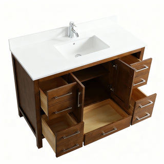 48" Walnut Freestanding Bathroom Vanity with Engineered White Marble Countertop
