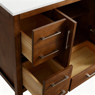 48" Walnut Freestanding Bathroom Vanity with Engineered White Marble Countertop