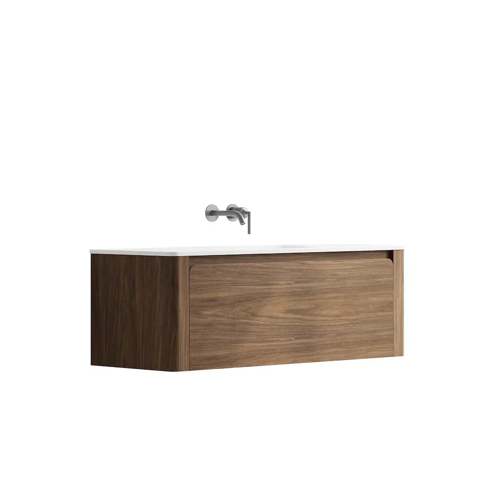 Meuble-Lavabo Mural 48po Noyer avec Comptoir de Surface solide Blanc Mat