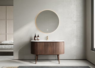 Meuble-lavabo Andorra 48 po en noyer courbé et cannelé - Comptoir blanc mat