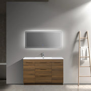 48 Inch Walnut Freestanding Bathroom Vanity with White Polymarble Top