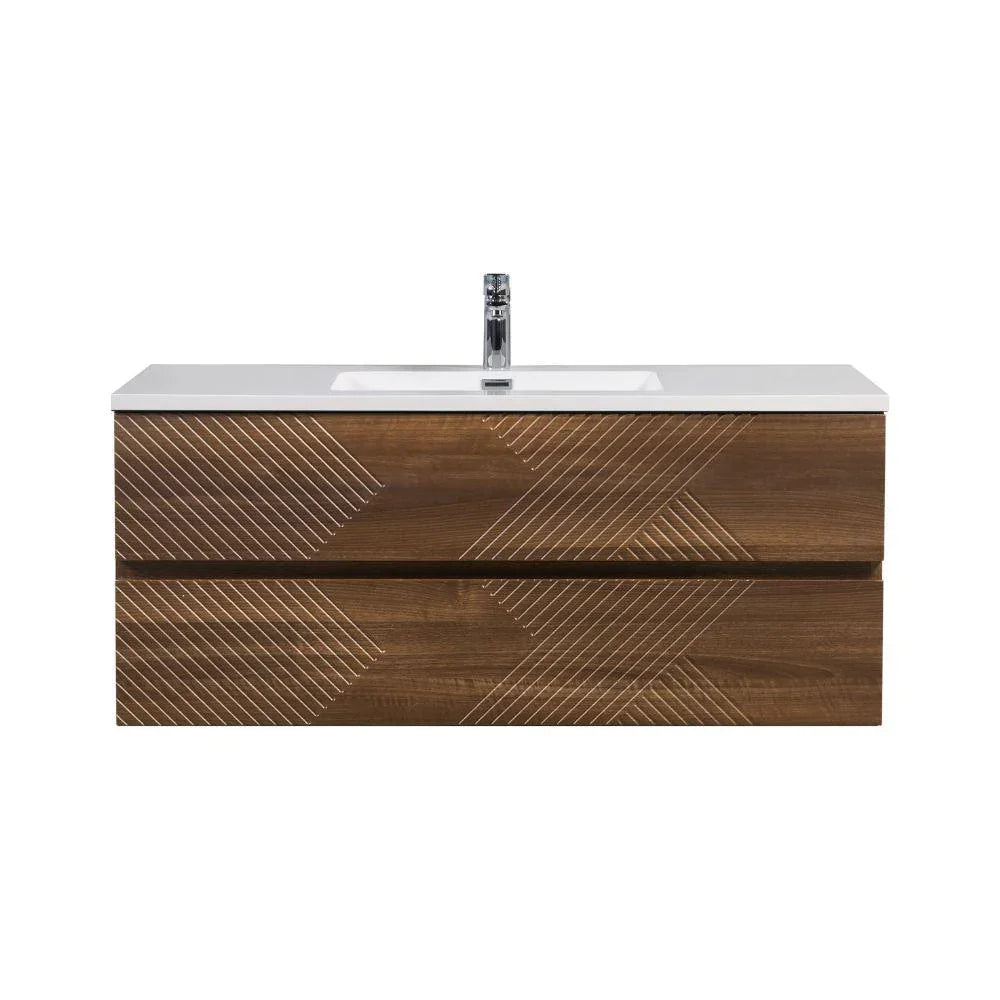 Meuble-Lavabo Mural 48po Noyer avec Comptoir de Polymarbre Blanc