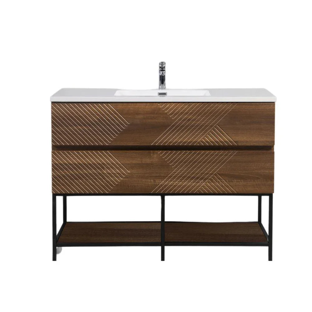 Meuble-Lavabo Mural 48po Noyer avec Comptoir de Polymarbre Blanc