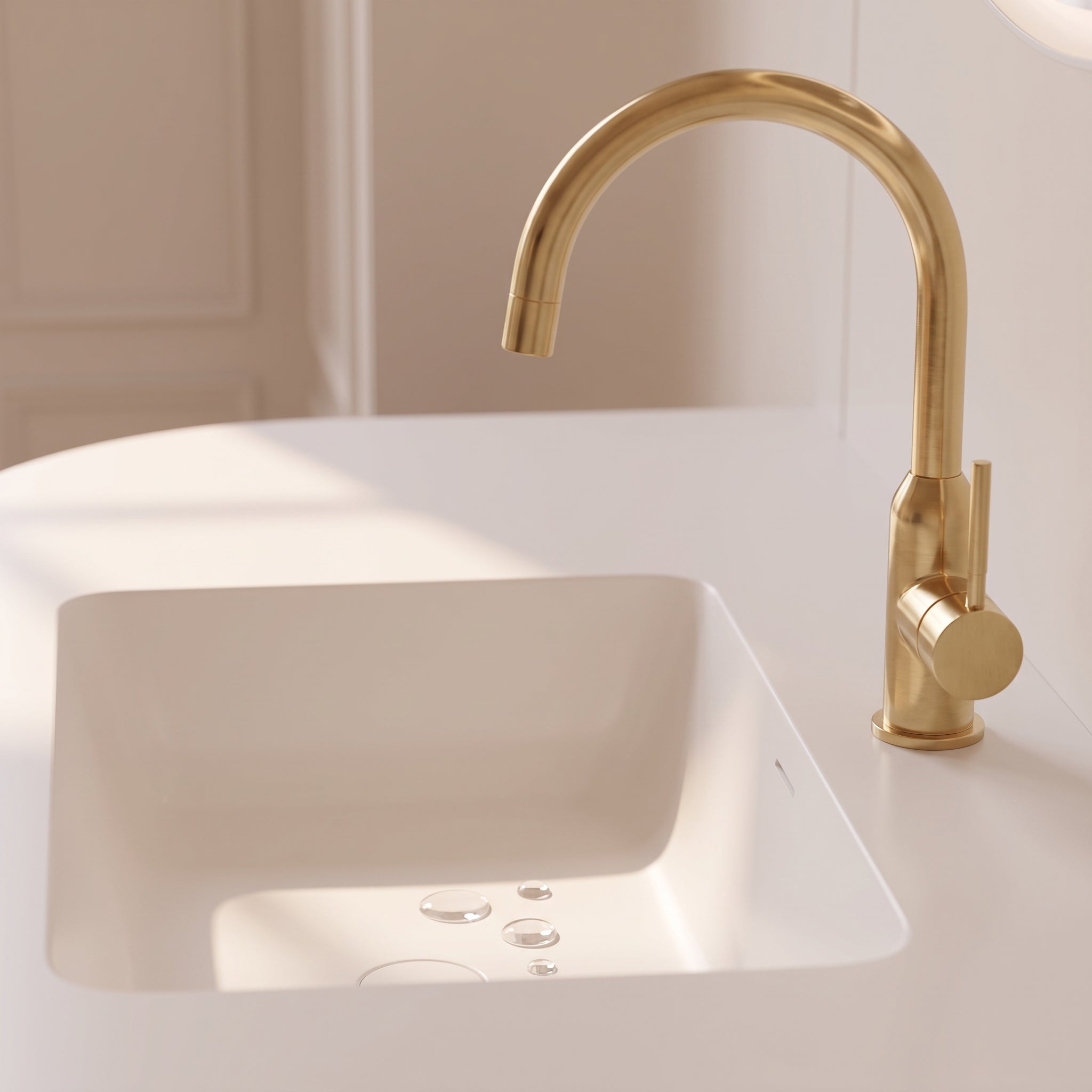 48" Walnut Curved Fluted Bathroom Vanity - Matte White Countertop