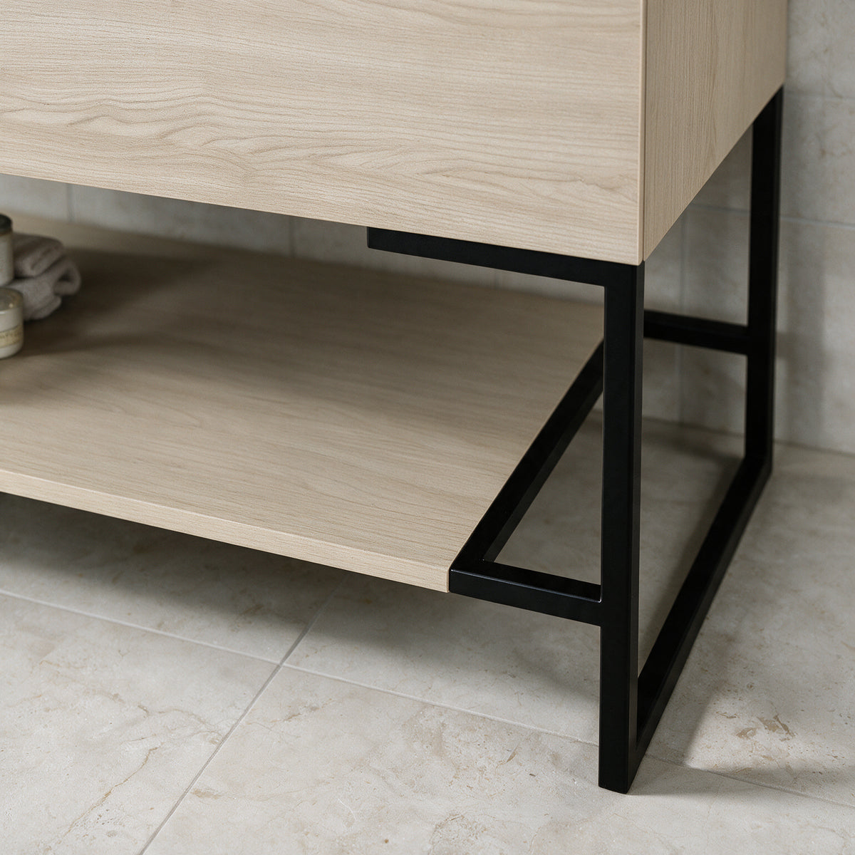 48" Wheat Open Shelf with Matte Black Frame