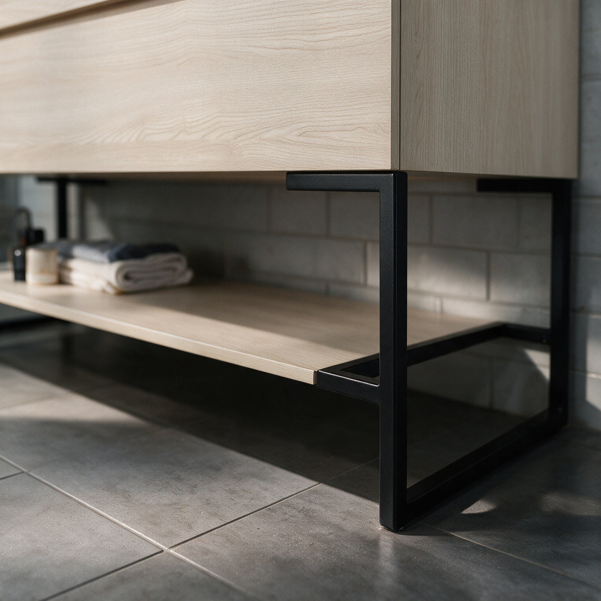 48" Wheat Open Shelf with Matte Black Frame