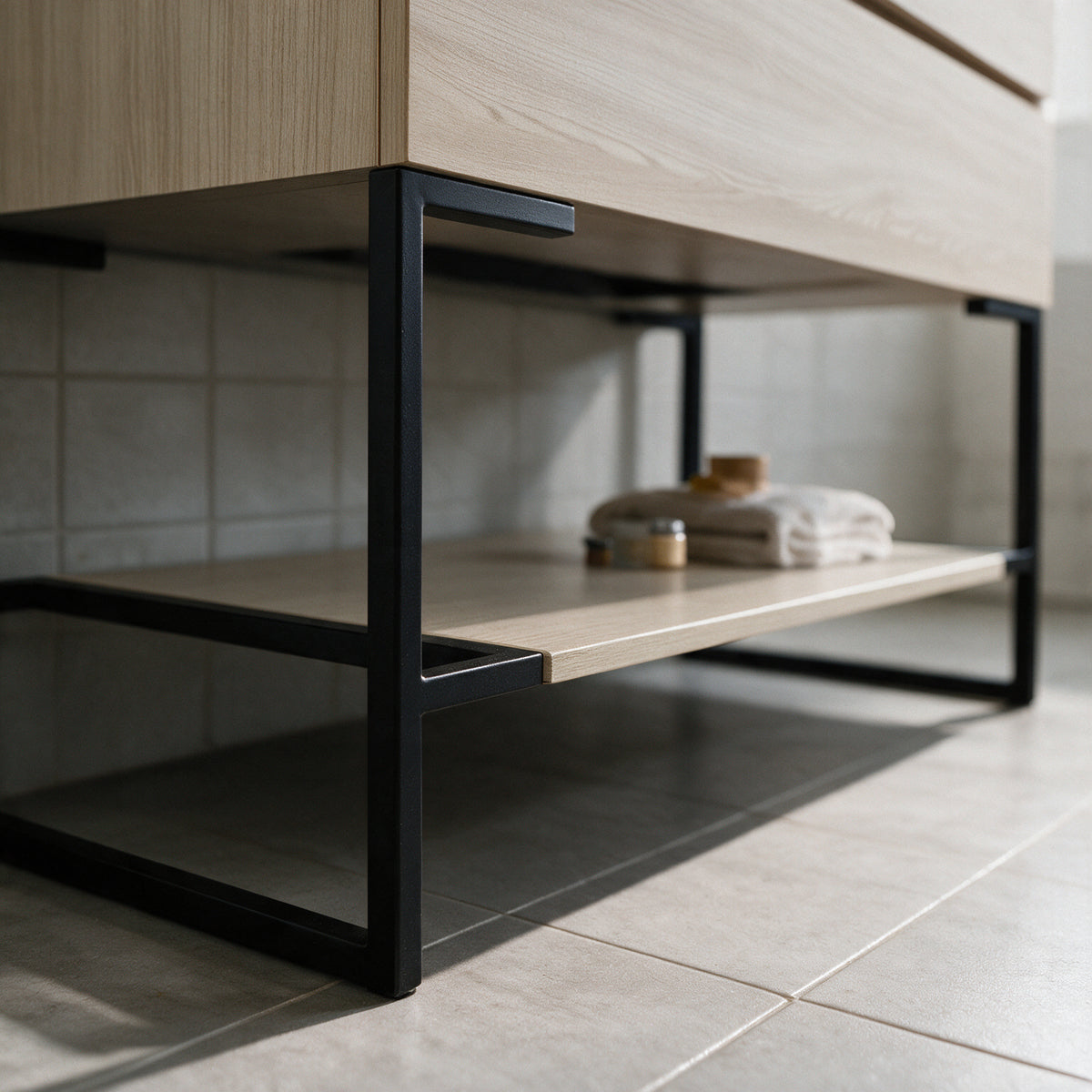 48" Wheat Open Shelf with Matte Black Frame