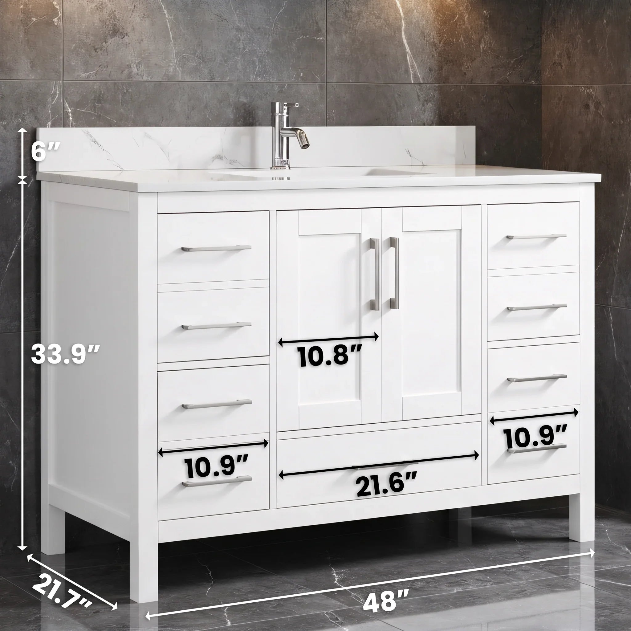 Meuble-Lavabo Autoportant 48po Blanc avec Comptoir de Marbre Ingénierie Calcutta