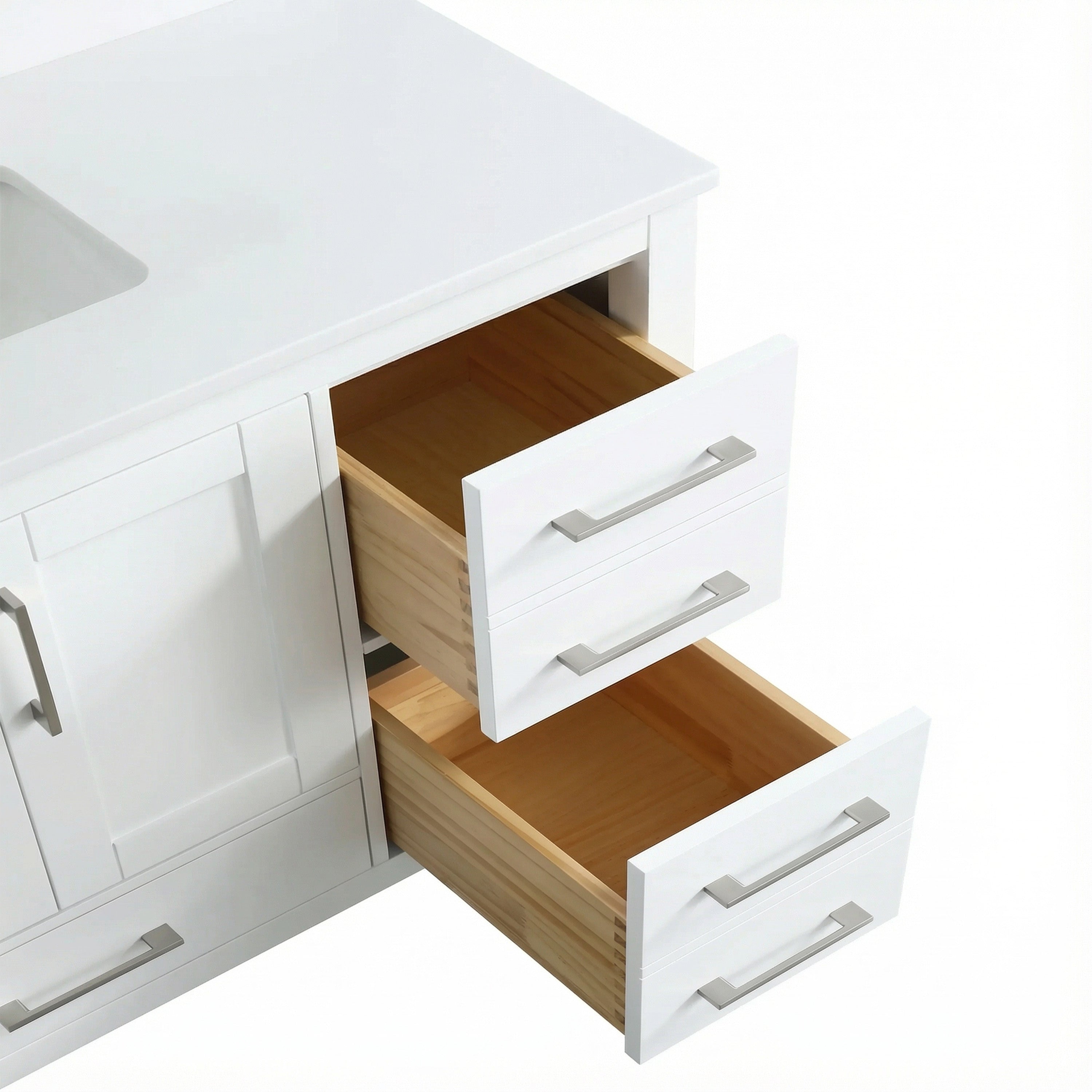 48" White Freestanding Single Sink Bathroom Vanity with Engineered White Marble Countertop