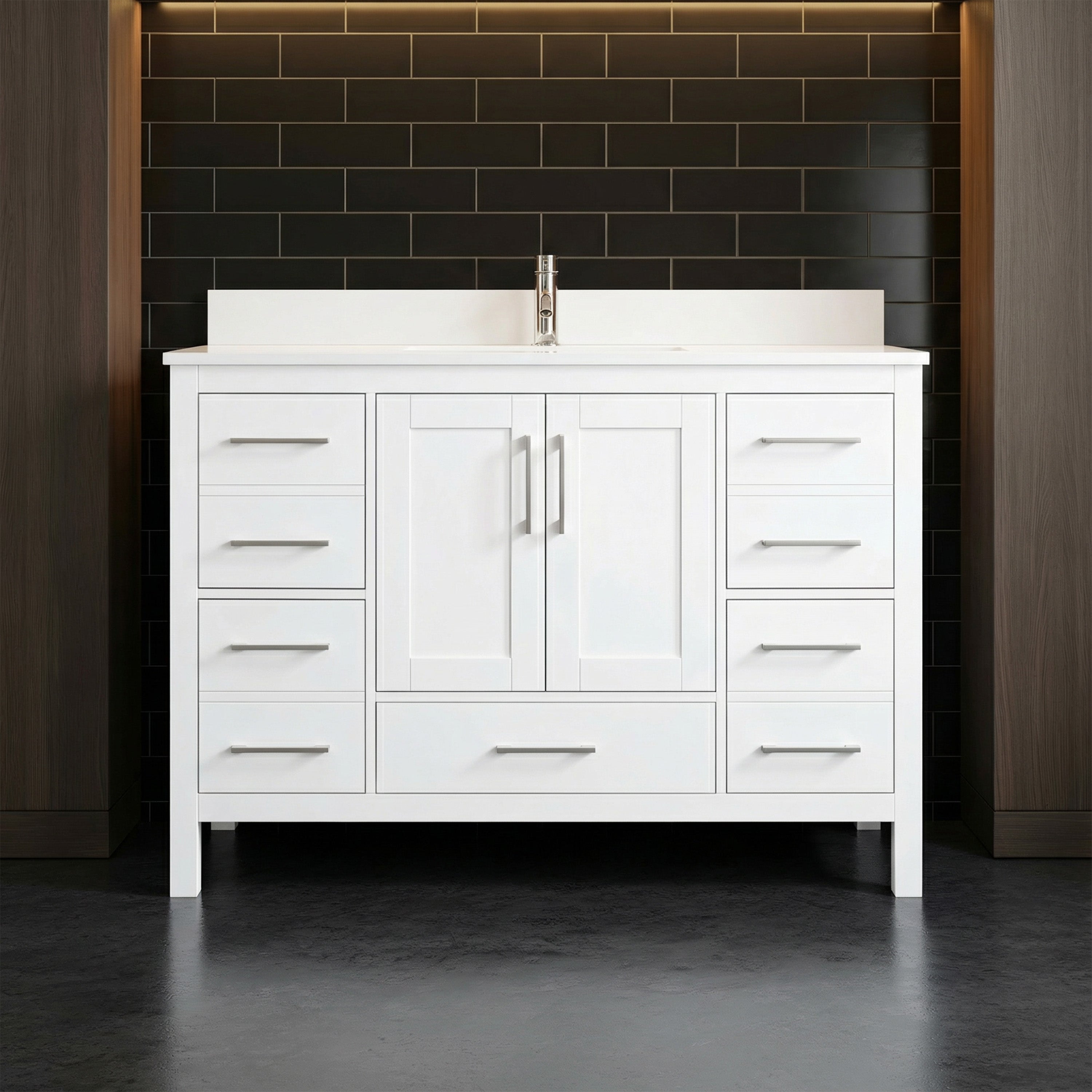 48" White Freestanding Single Sink Bathroom Vanity with Engineered White Marble Countertop