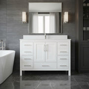 48" White Freestanding Single Sink Bathroom Vanity with Engineered White Marble Countertop