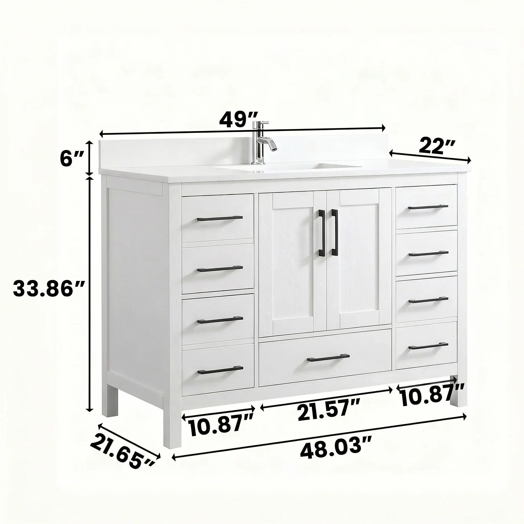 Meuble-lavabo autoportant blanc 48po avec comptoir en marbre blanc reconstitué