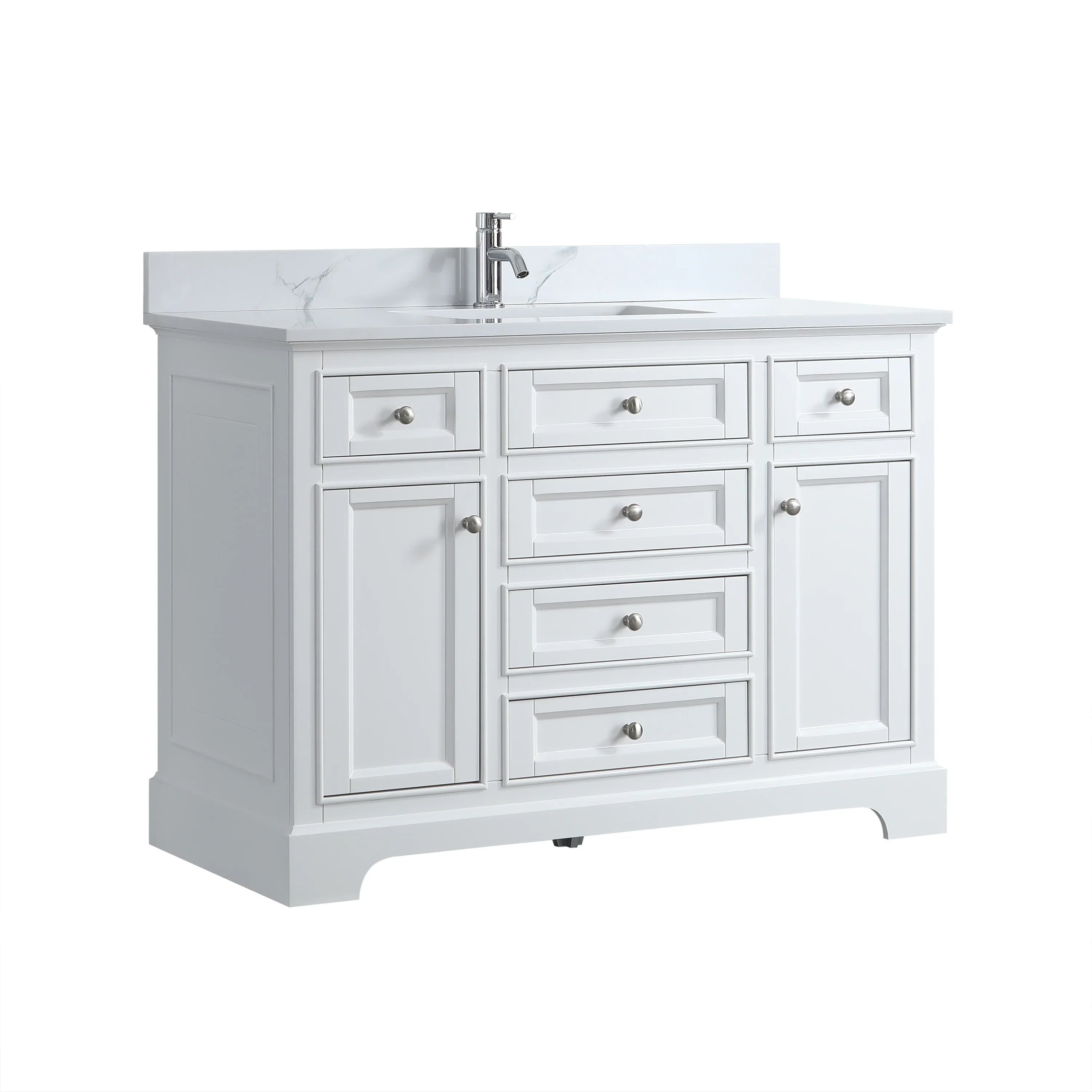 48" White Freestanding Bathroom Vanity with Engineered Calcutta Marble Countertop