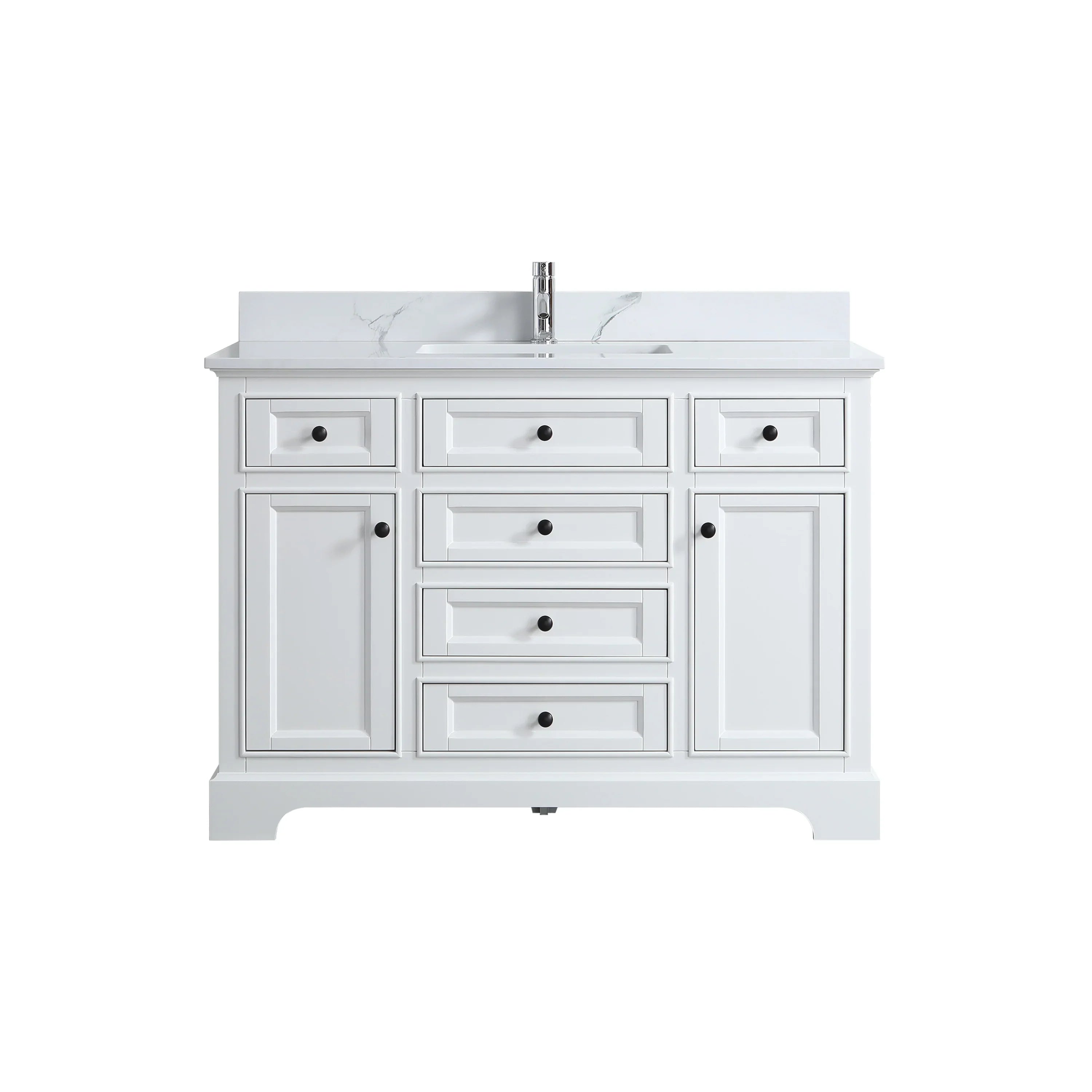 48" White Freestanding Bathroom Vanity with Engineered Calcutta Marble Countertop