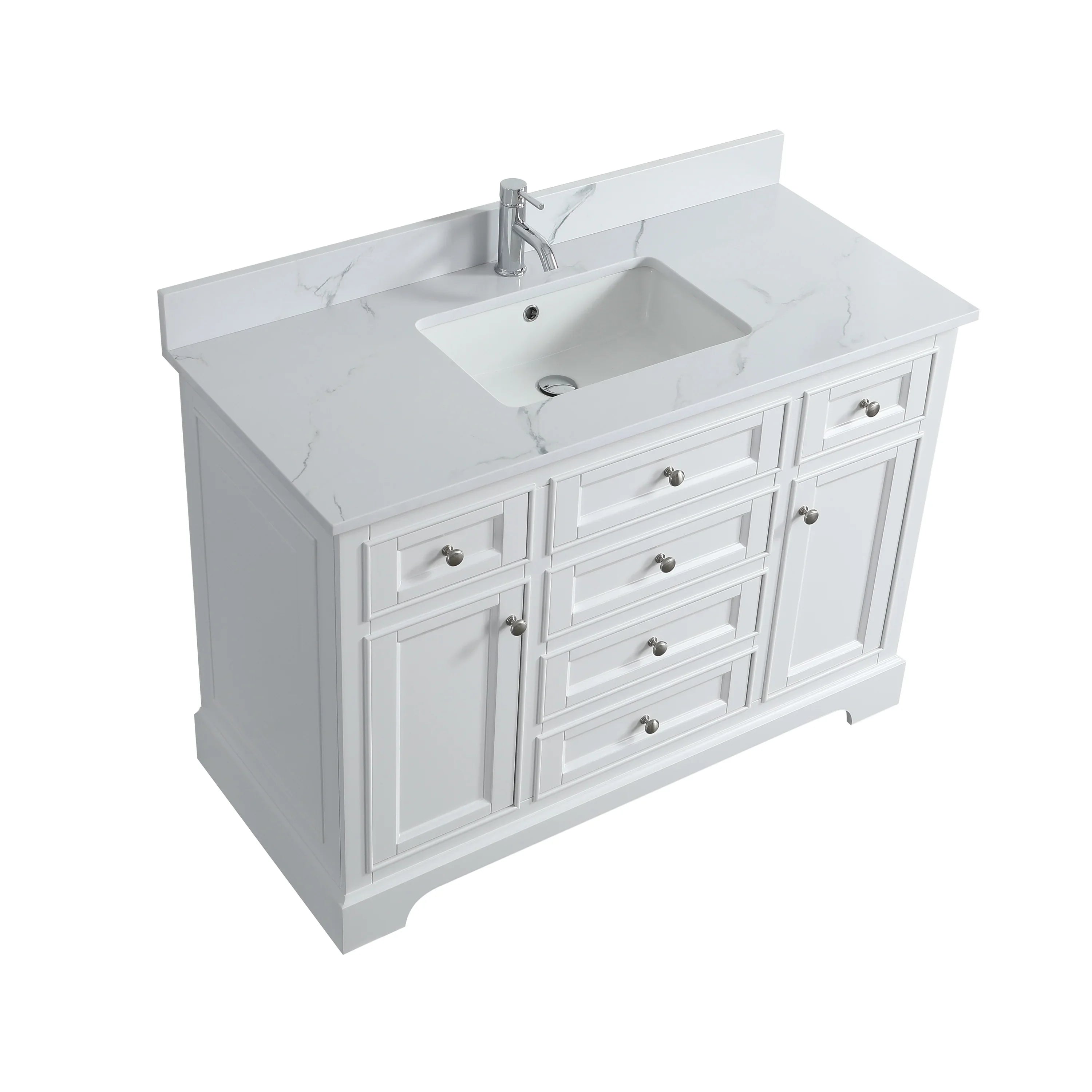 48" White Freestanding Bathroom Vanity with Engineered Calcutta Marble Countertop