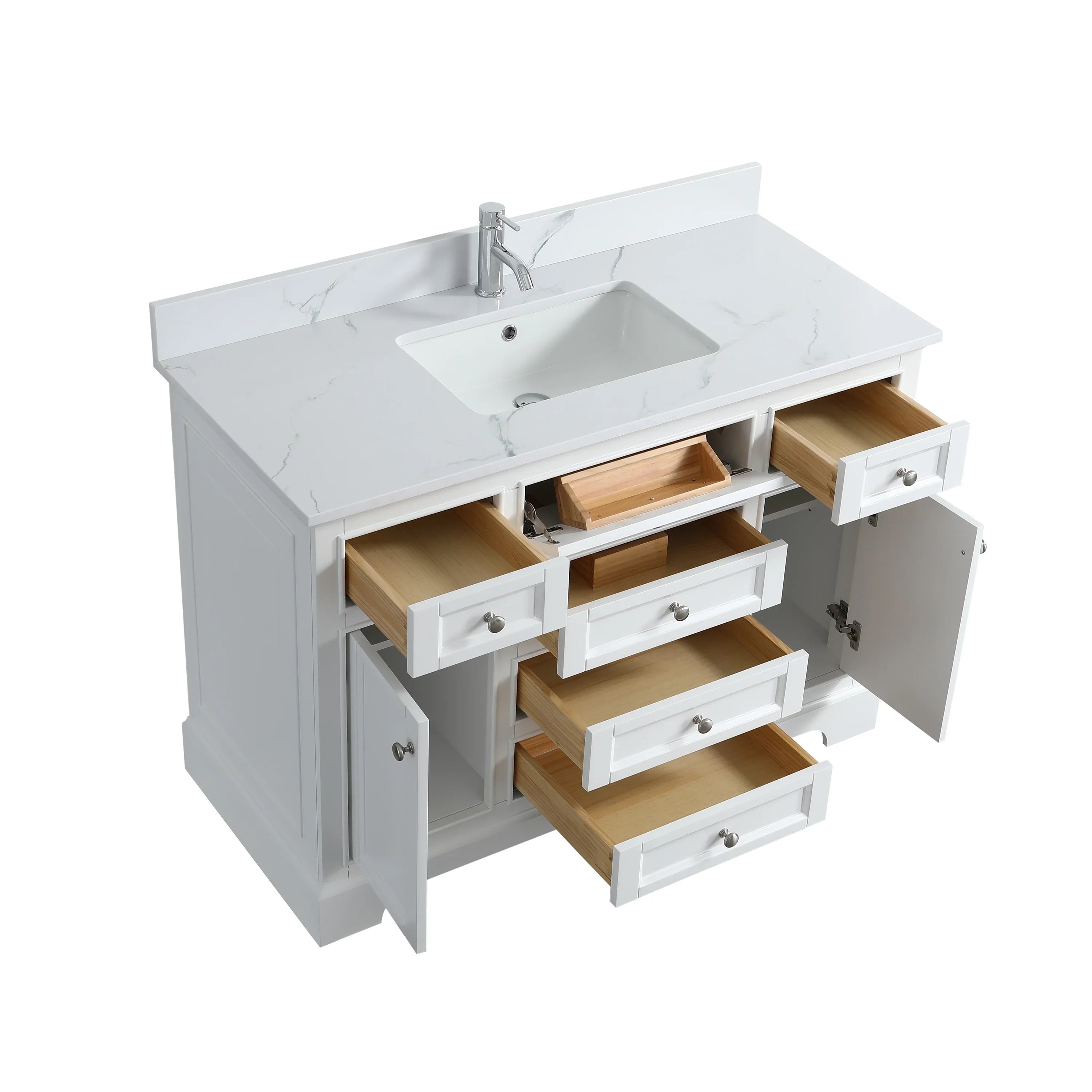 48" White Freestanding Bathroom Vanity with Engineered Calcutta Marble Countertop