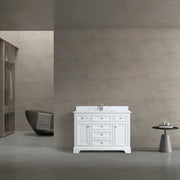 48" White Freestanding Bathroom Vanity with Engineered Calcutta Marble Countertop