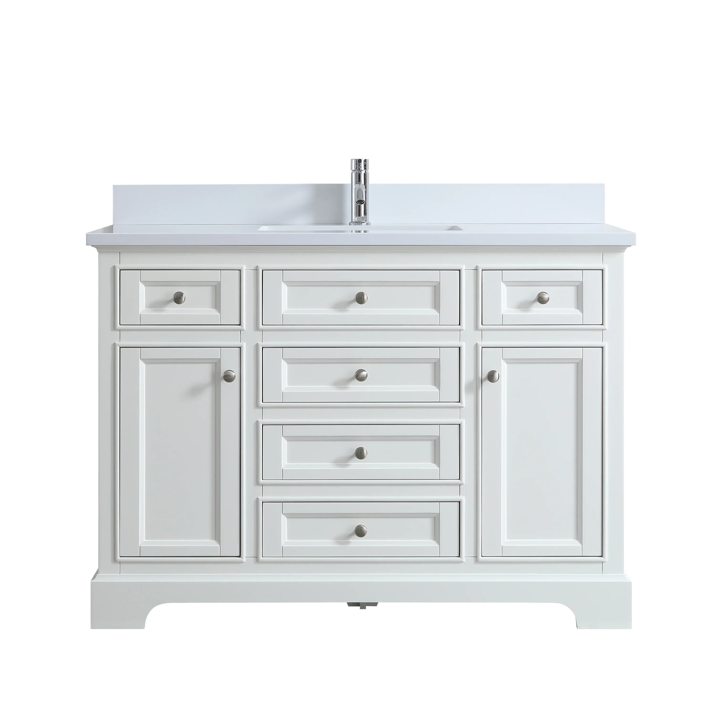 48" White Freestanding Bathroom Vanity with Engineered White Marble Countertop
