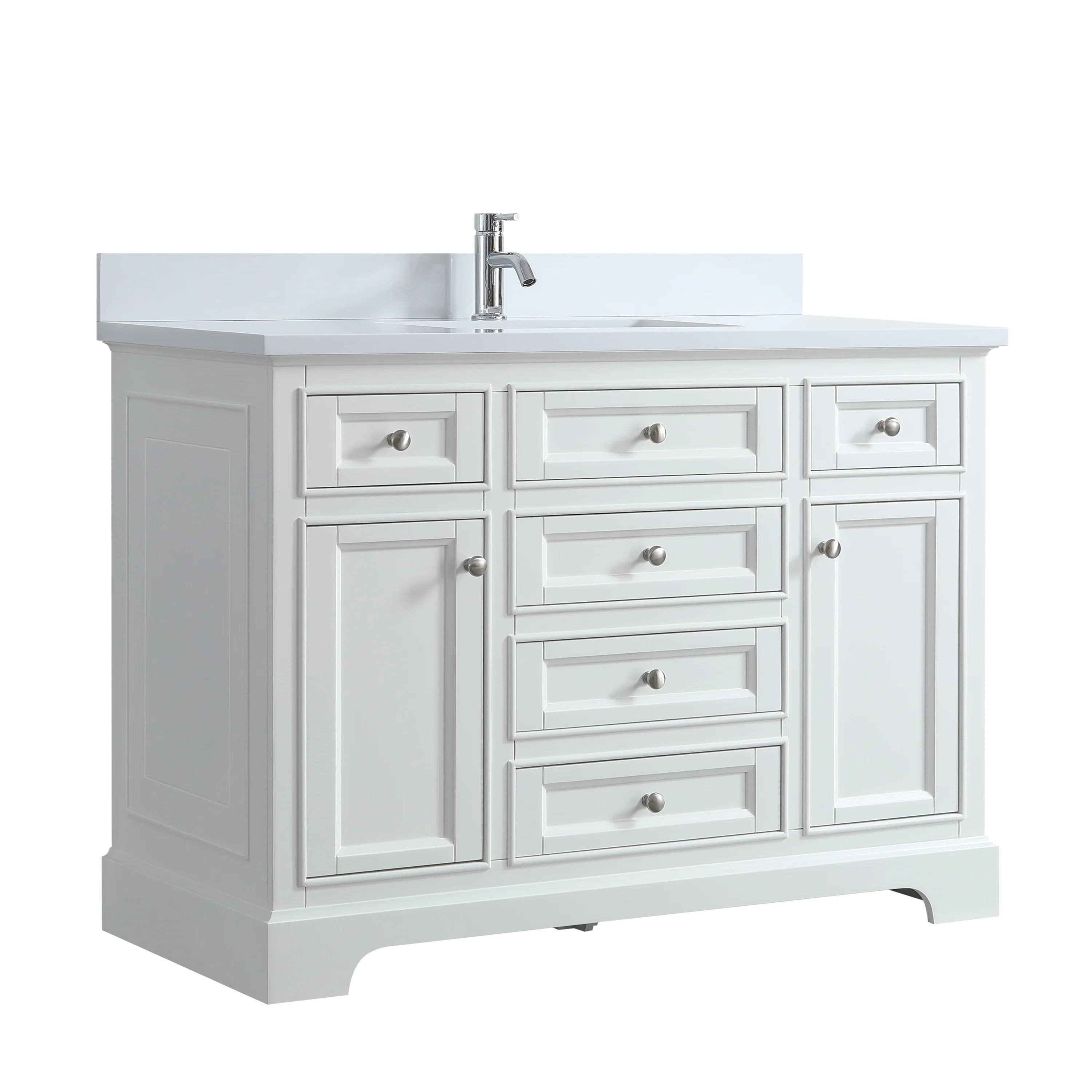 48" White Freestanding Bathroom Vanity with Engineered White Marble Countertop