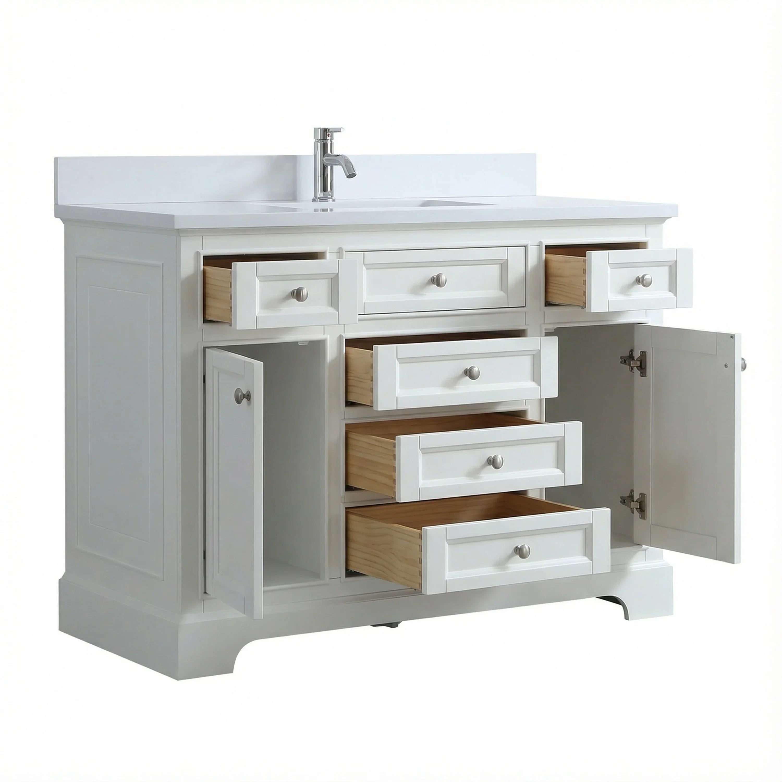 48" White Freestanding Bathroom Vanity with Engineered White Marble Countertop