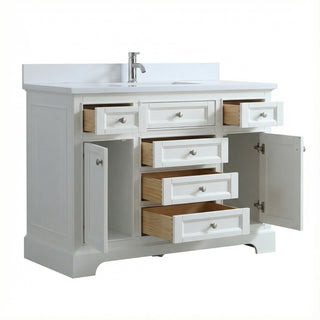 Meuble-lavabo autoportant blanc de 48 po avec comptoir en marbre blanc reconstitué