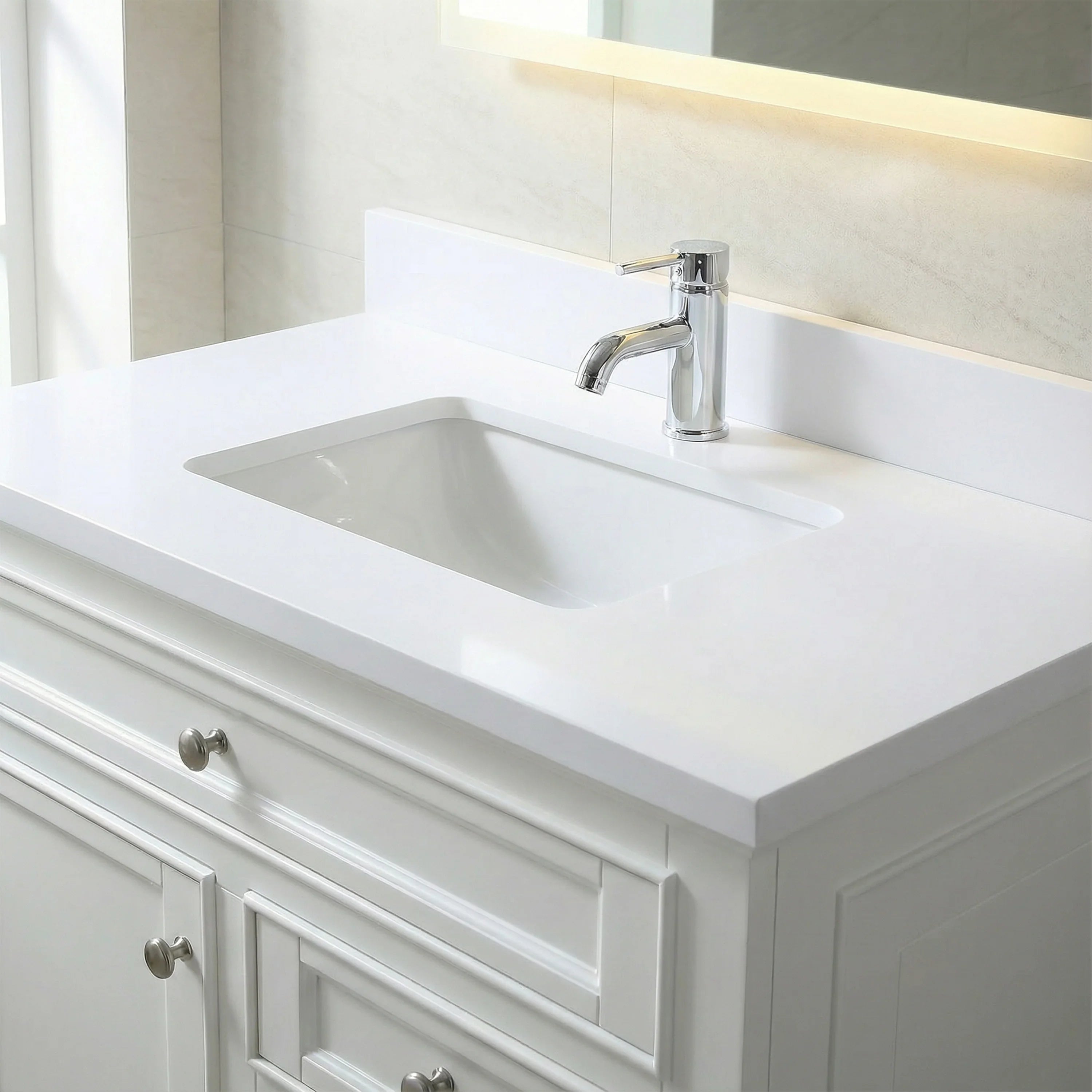 48" White Freestanding Bathroom Vanity with Engineered White Marble Countertop