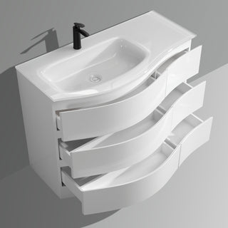 Meuble-Lavabo Autoportant 48po Blanc Mat avec Comptoir de Verre Blanc