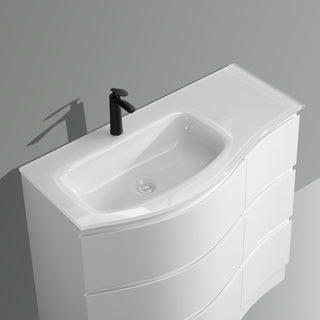 Meuble-Lavabo Autoportant 48po Blanc Mat avec Comptoir de Verre Blanc