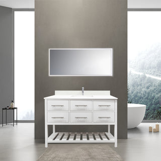 48" White Freestanding Single Sink Bathroom Vanity with Tempered Glass Countertop & Ceramic Sink