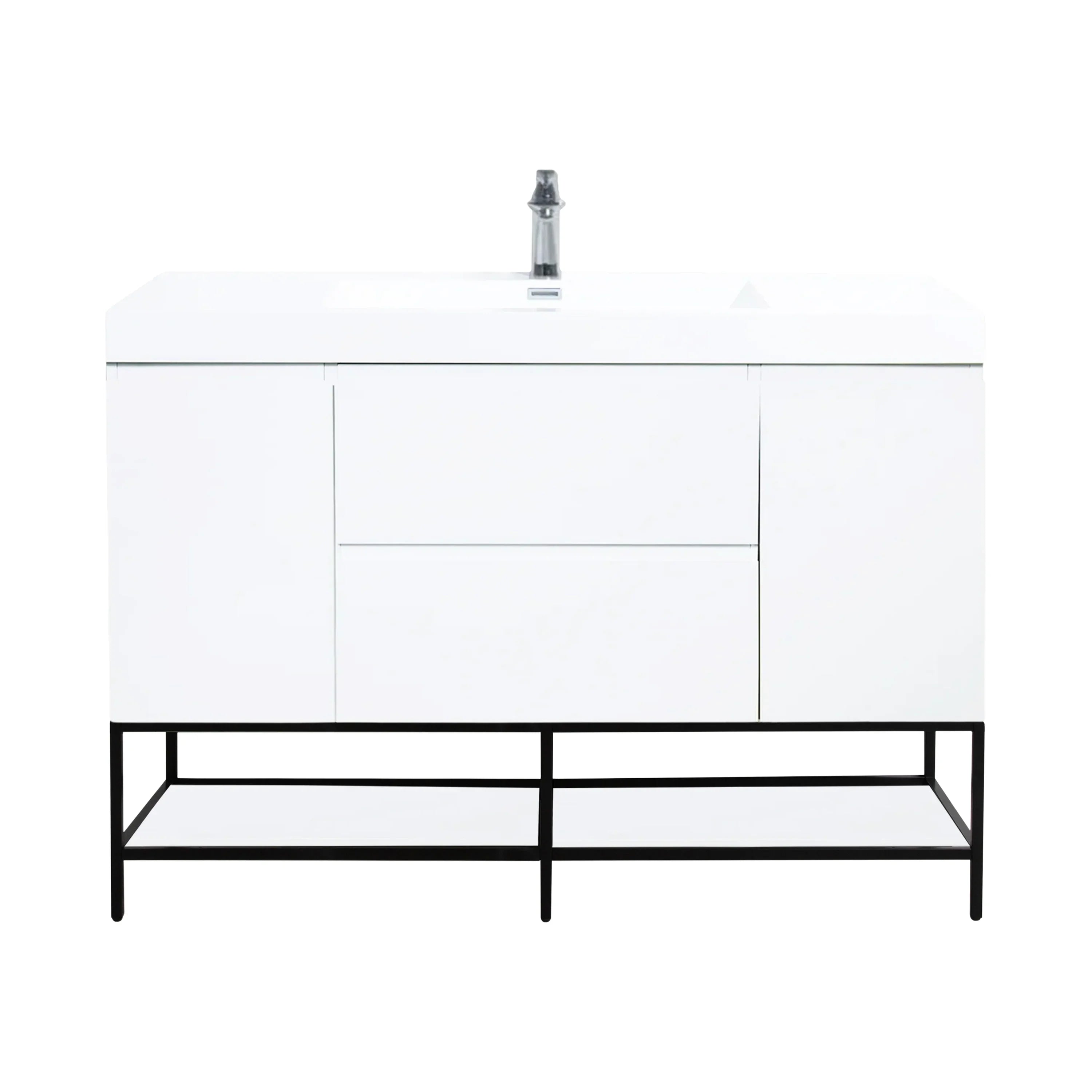 48" Glossy White Wall Mount Single Sink Bathroom Vanity with White Polymarble Countertop