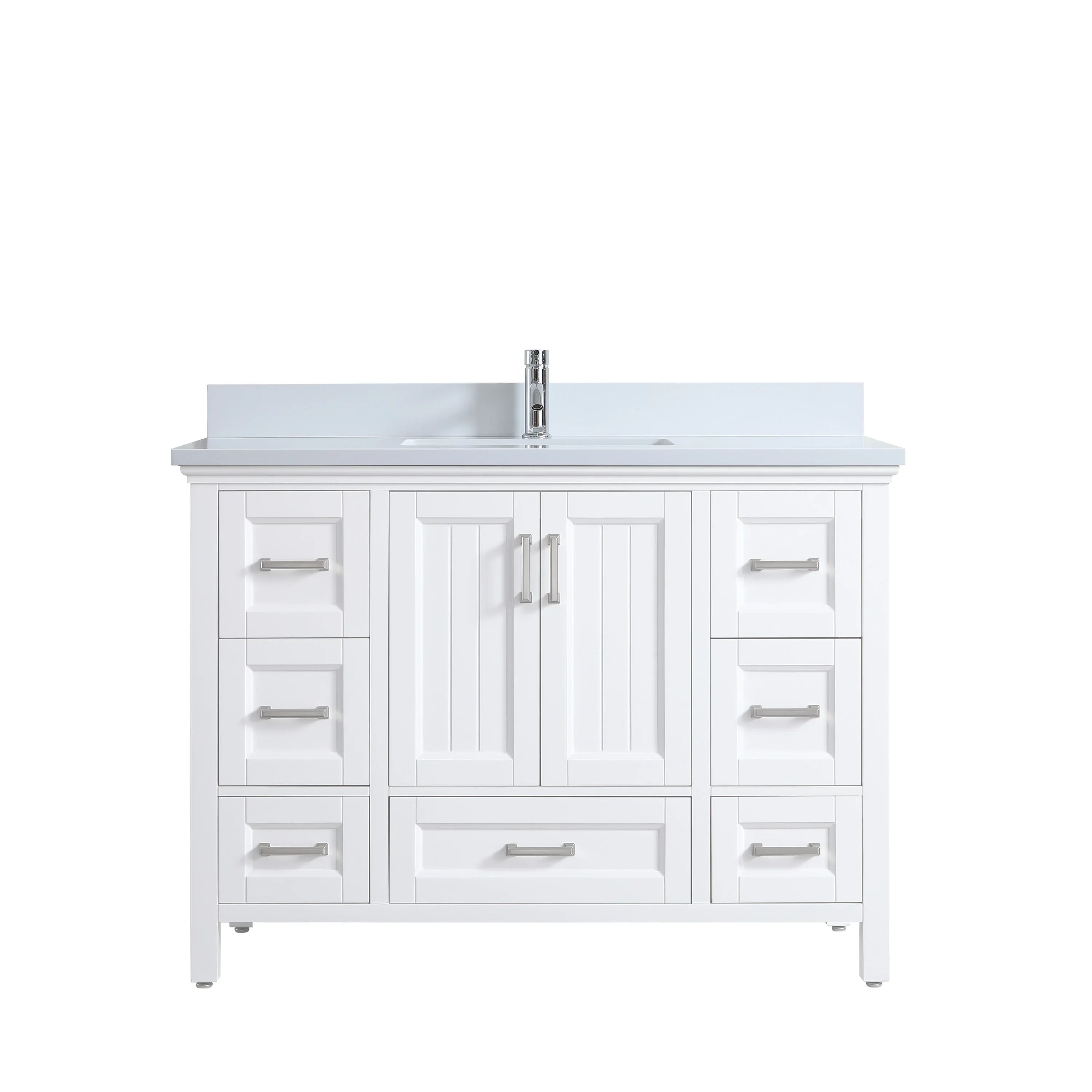 48" White Freestanding Single Sink Bathroom Vanity with Engineered White Marble Countertop
