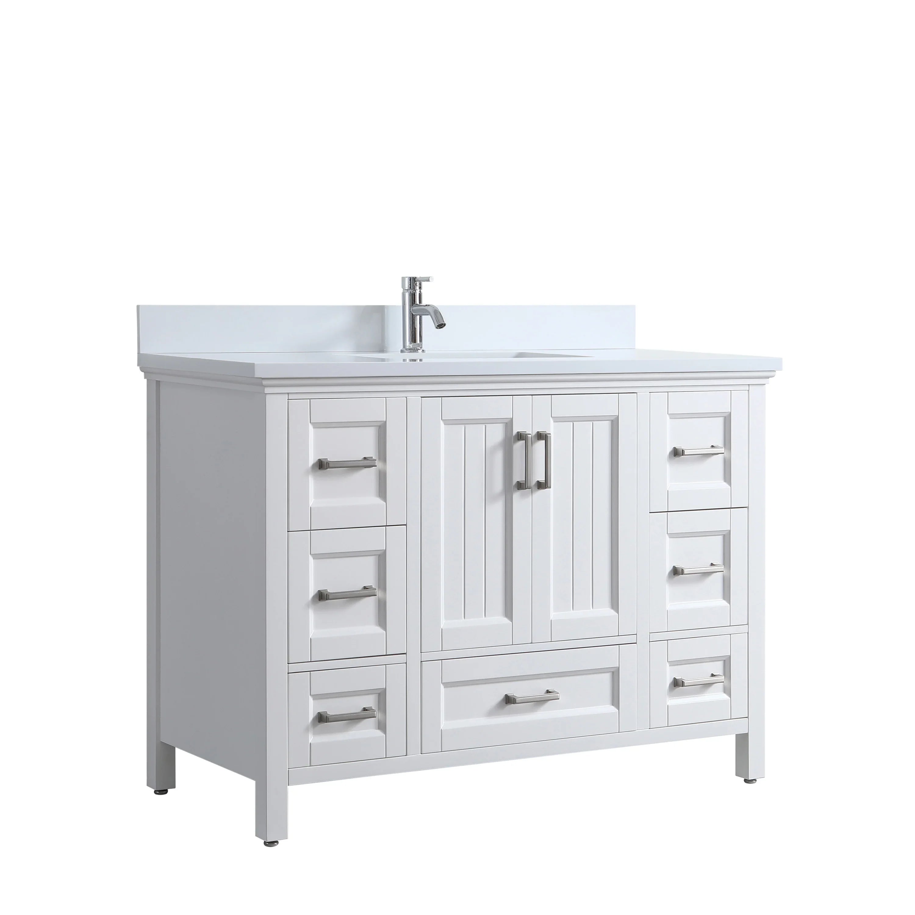 48" White Freestanding Single Sink Bathroom Vanity with Engineered White Marble Countertop