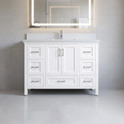 48" White Freestanding Single Sink Bathroom Vanity with Engineered White Marble Countertop