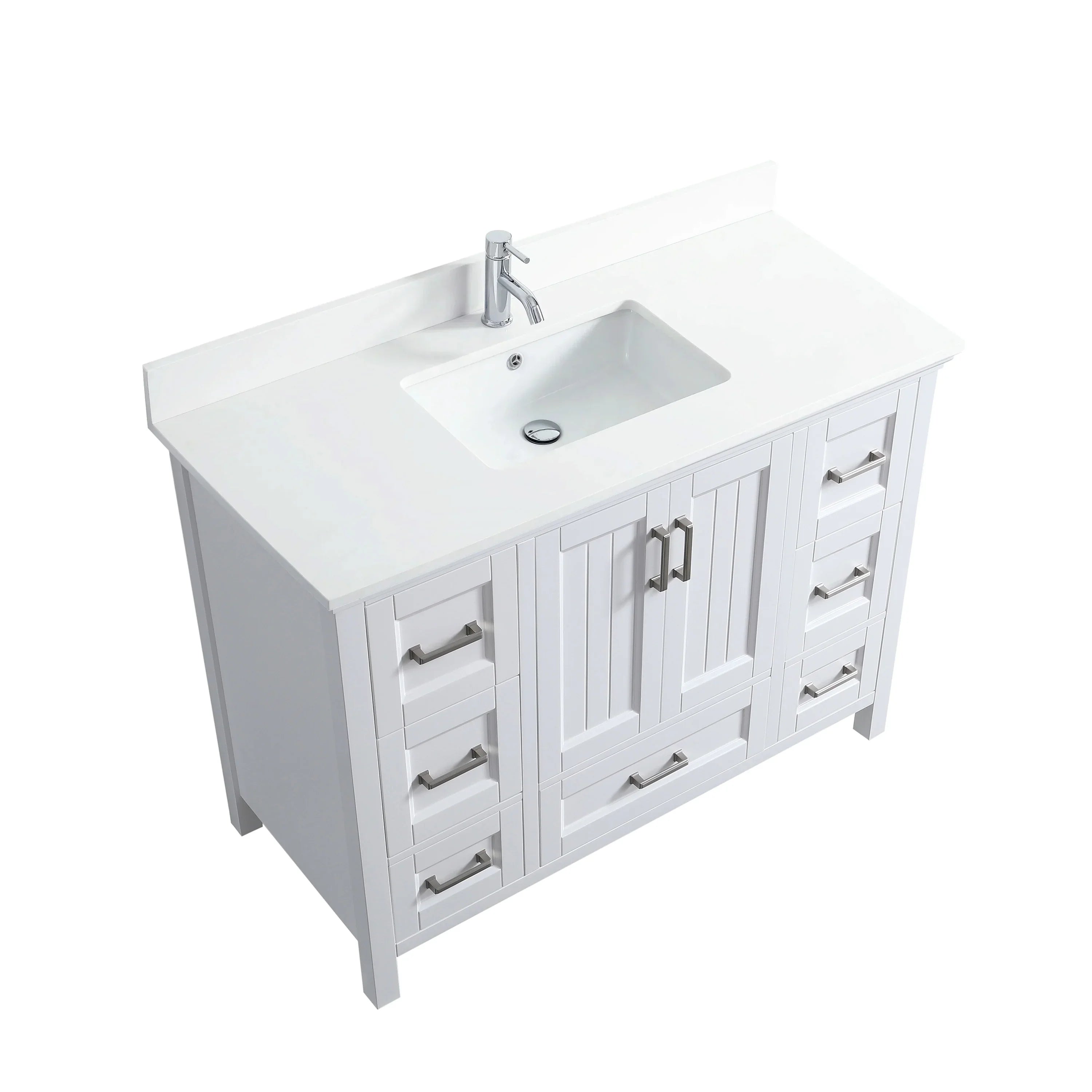48" White Freestanding Single Sink Bathroom Vanity with Engineered White Marble Countertop