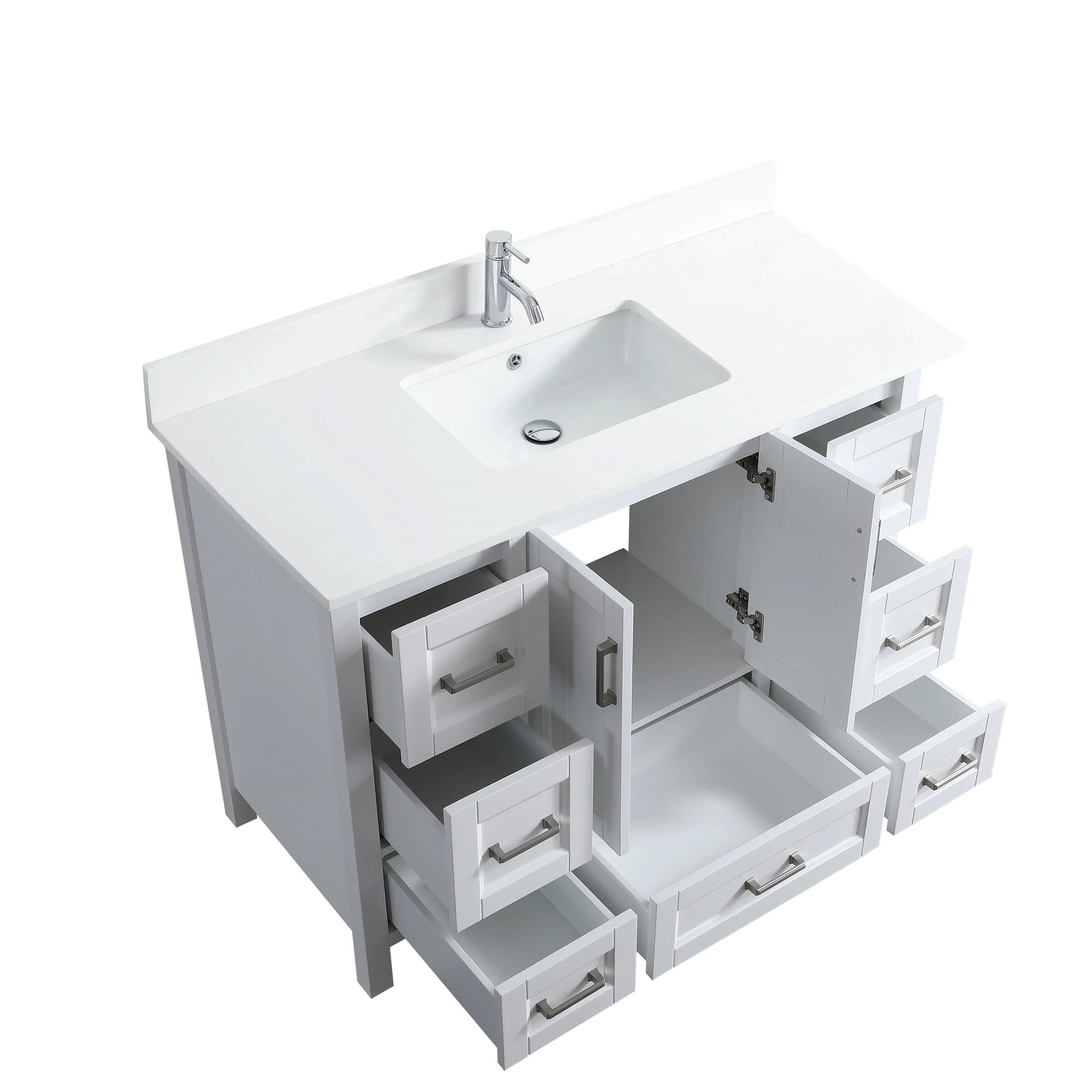 48" White Freestanding Single Sink Bathroom Vanity with Engineered White Marble Countertop