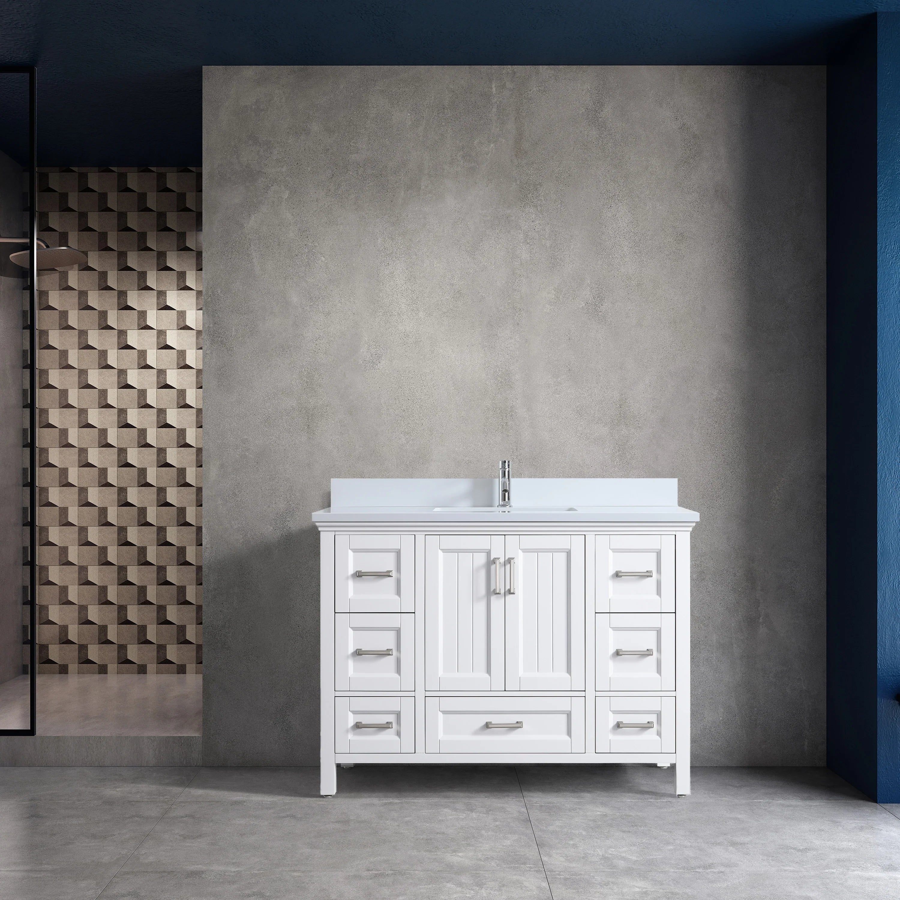 48" White Freestanding Single Sink Bathroom Vanity with Engineered White Marble Countertop